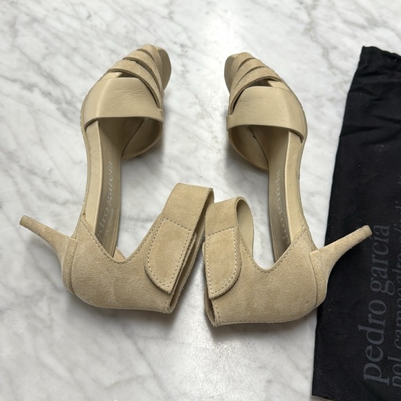 Pedro Garcia Cream Suede Woven Heeled Sandal with Ankle Strap Size 38/8 - Picture 5 of 12